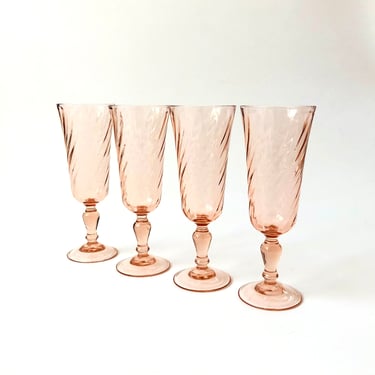 Pink Swirl Champagne Flutes - Set of 4 
