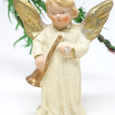 Antique 1940's German Angel, Hand Painted for Christmas Nativity Creche or Putz, Germany US Zone 
