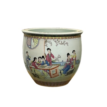 Vintage Chinese Handpainted People Scenery Porcelain Round Pot Vase ws4461E 