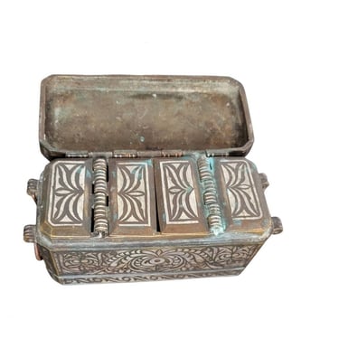 Antique Southeast Asian Maranao Decorative Silver Inlaid Brass Betel Nut Box 