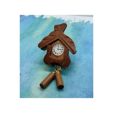 Mini Cuckoo Clock Pin - Cute Tiny Wood Brooch 