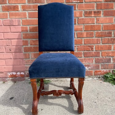 Vintage Accent Side Chair Carved Wood Blue Neoclassical French Italian Styles Seating Glam Victorian Hollywood Regency Statement 