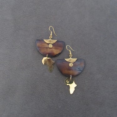 African earrings, brass and bone horn earrings 