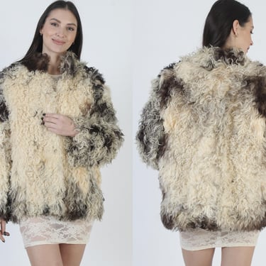 Curly Mongolian Real Fur Jacket, Tibetan Lamb Shaggy Overcoat, Vintage Sheep Overcoat 