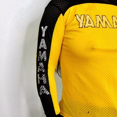 Yamaha Jersey // vintage 70s 1970s yellow mesh shirt t-shirt t dress long sleeve thin soft tee motocross racing // S Small 