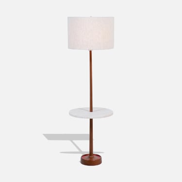 Mid-Century Sculpted Walnut Floor Lamp with Travertine Stone by Laurel 