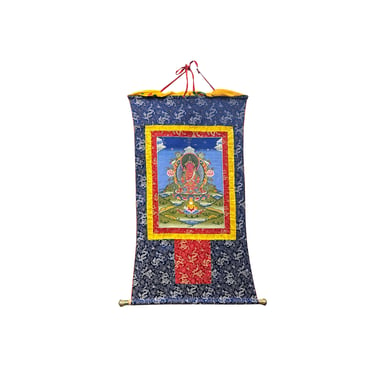 Tibetan Print Fabric Trim Amitayus Buddha Art Wall Scroll Thangka ws3811E 