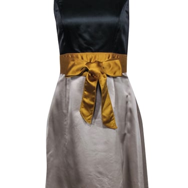 Vera Wang Lavender Label - Black & Taupe Princess Seam Cocktail Dress w/ Tie Sz 6
