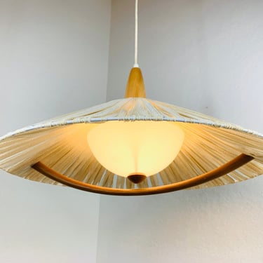 Vintage Teak and Sisal Ceiling Pendant Lamp Temde 