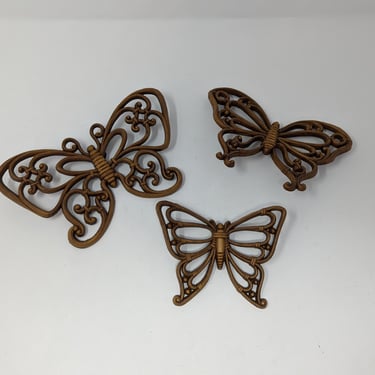 Vintage 1980s Homco Home Interiors Set of 3 Plastic Scroll Filigree Butterflies Wall Hangings Decor Made in USA 