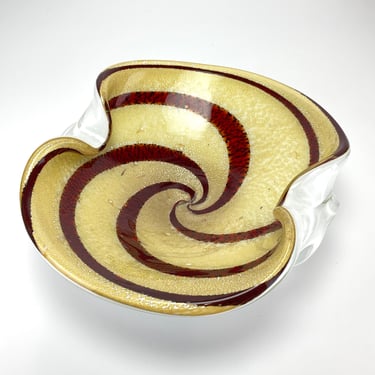 Vintage Curved Swirl Art Glass Candy Dish Bowl Ashtray Mid Century Modern Murano Fluted 