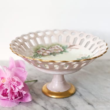 Pink Porcelain Pedestal Compote Bowl 