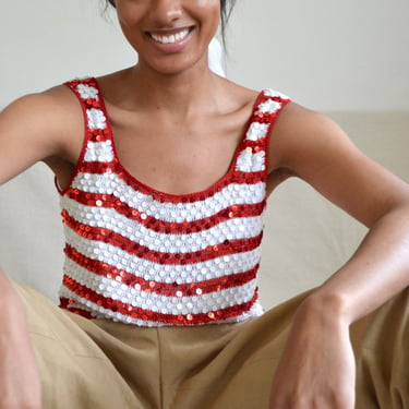 sequined white and red striped tank 