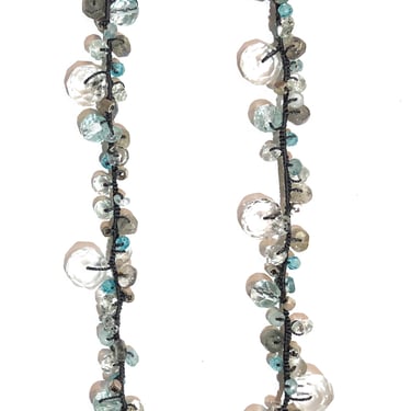 Danielle Welmond | Woven Grey Silk Cord With Silver Beads, Aqua Crystals, Blue Zircon and Labradorite Necklace