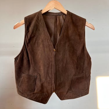 Small / 1930s Suede Leather Vest / Grommet Zipper 