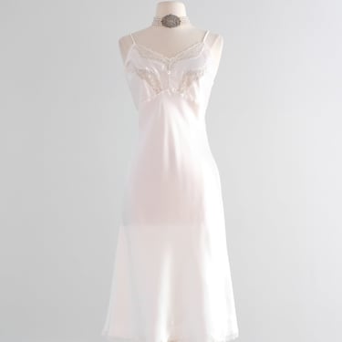 Vintage 1980's White Satin & Lace Slip by Christian Dior / M