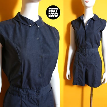 Sassy Vintage 40s 50s 60s Chambray Blue Playsuit Romper One-Piece 