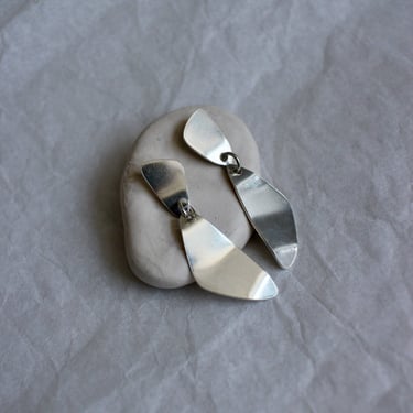 Sterling Silver Geometric Dangle Statement Earrings / Minimal Handmade Everyday Jewelry 