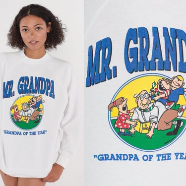 Grandpa of The Year Sweatshirt 90s Mr. Grandpa Sweatshirt Grandfather Graphic Shirt Raglan Sleeve Sweater White Vintage 1990s Mens Large L 