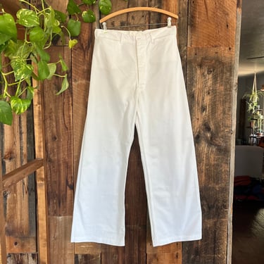 Vintage 60s USN Military Dungarees Bellbottom Flare White Pants Size 31 waist 