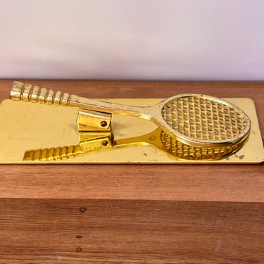Tennis Racket Brass Letter Clip. Vintage Brass Paper Weight. Vintage Office Decor / Desk Accessory. 