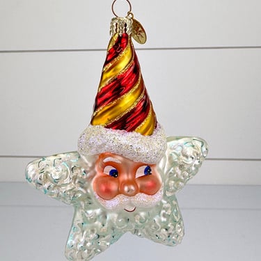 Christopher Radko SHINE ON SANTA Star Face Blown Glass Christmas Ornament 