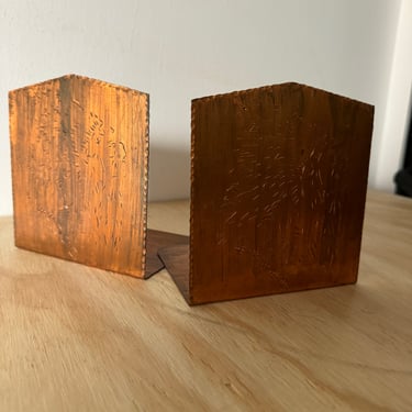 hand etched copper book ends