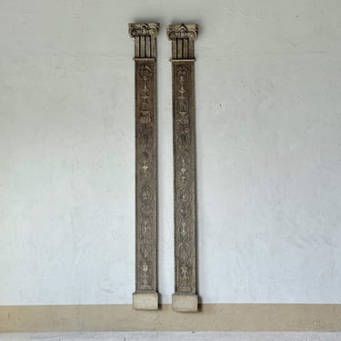 Pair of Early 19th C. English Carved Wood & Gesso Pilasters from Wolternton Hall