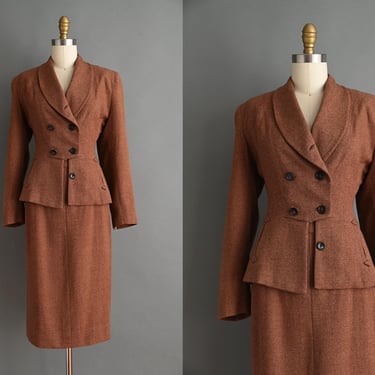 vintage 1940s Suit Dress | Bullocks Wilshire 2pc Chestnut Brown Suit Dress | Small 