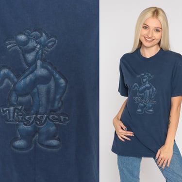 Tigger T-Shirt Y2K Disney Shirt Winnie The Pooh Graphic Tee Navy Blue Cartoon Tshirt Streetwear Retro Kawaii Top Vintage 00s Cotton Medium M 