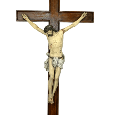 Antique Crucifix on Wooden Cross, French, Large Scale, Rare Decor, 1800s!!.jpg