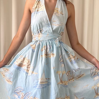 90s Ralph Lauren Beach Print Halter Dress