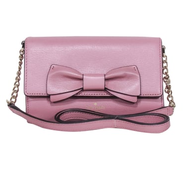 Kate Spade - Mauve Pink Leather Bow Front Flap Crossbody Bag