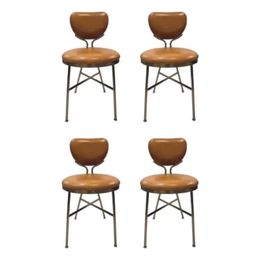 Revelation Mid-Century Modern Style Caramel Perch Leather Dining Chairs Set of 4