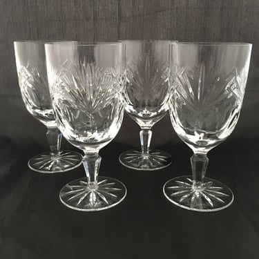 Set of 2 Vintage Heavy Cut Crystal Gorham Rosewood Wine Glasses / Footed Water Goblets, Mid Century Modern Antique Stemmed Drinking Glasses 