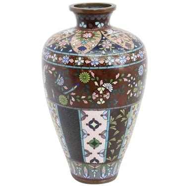 1900's Antique Small Japanese Meiji Cloisonne Enamel Goldstone on Copper Baluster Bud Vase 