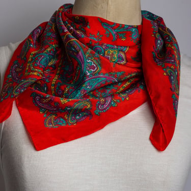 Vintage Bandana Scarf | Vintage Hair Scarf | 31x31 | Paisley and Floral Print | Rich Colors 