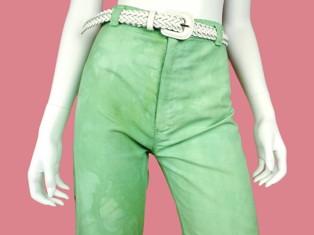 Vintage 70s DITTO tie-dyed pants. Pistachio green high rise straight ...