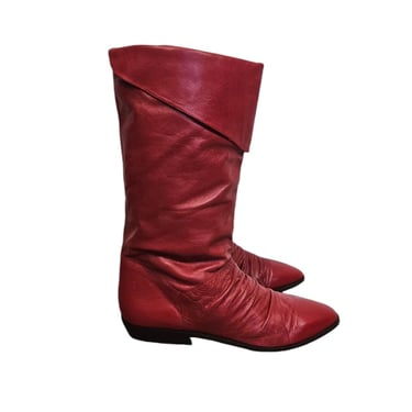 1980's Slouchy Red Leather Boots I Flats I Sz 9 I Mister Shoes 