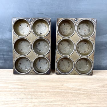 Six cup muffin tin pair - well used patina - vintage baking 