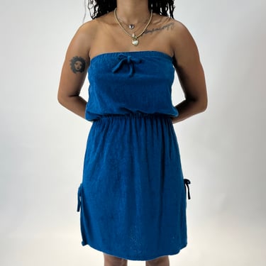 70s 80s  Azure Blue Terry Cloth Dress