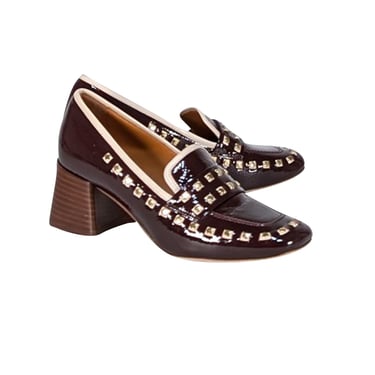 Tory Burch - Maroon Patent Leather Studded Trim Loafer Heels Sz 6