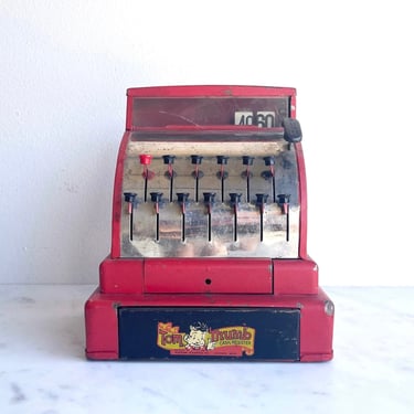 Tom Thumb Vintage Metal Cash Register Bank Change Counter Kids Industrial Toy 1940s Toy Red Metal Red Photo Prop Kids Photo Prop Antique 