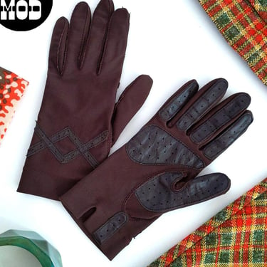 Sexy Ass Vintage 70s 80s Dark Brown Stretch Driving Gloves with Leather 