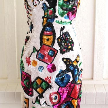 Size 10 - Vintage -  Beaded - Sequin - Cocktail Dress - Strapless - Trophy Dress - by Julie Duroche  - Nikki retailer 