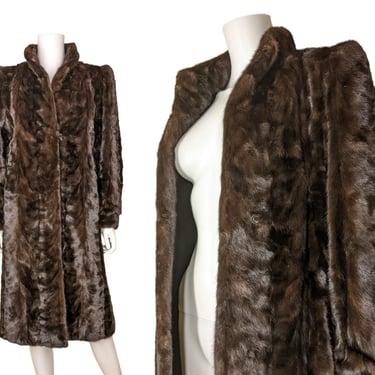 Vintage Brown Mink Fur Coat, Medium / Long 1950s Mahogany Mink Section Coat with Point Shoulders 