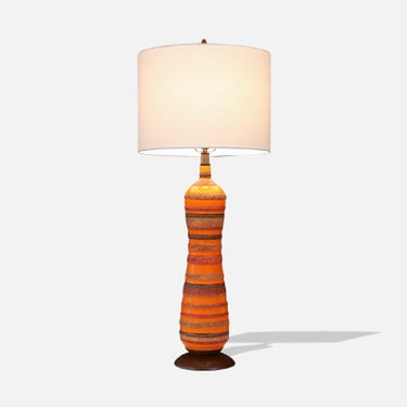 Mid-Century Modern Orange Glazed Ceramic Table Lamp by Phil-Mar