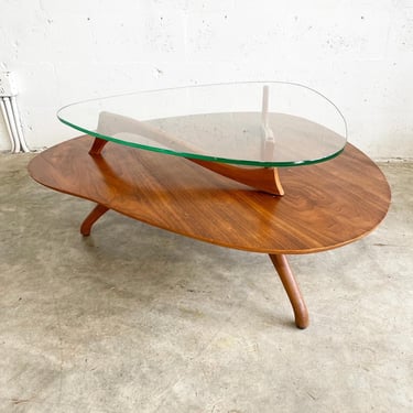 Mid Century Modern Glass Top 2-tier Coffee Table Kagan Style 