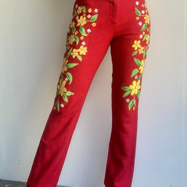 Moschino 2000&#39;s Red Floral Pant by VintageRosemond