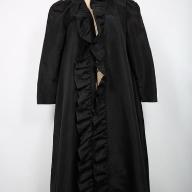 Vintage Black Long Dress Jacket with Frill Evening Party 